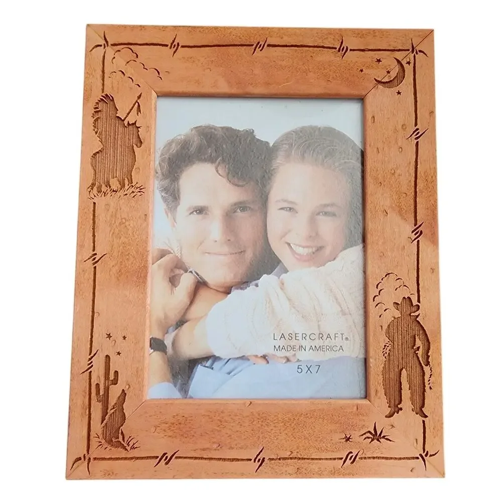 Amerigo Wooden Cowboy Western Laser Cute Pitchure Frames Set of 2